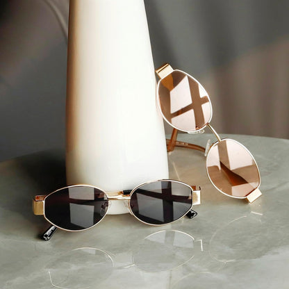 Oval Sunglasses Womens Men Retro Trendy Sun Glasses Classic Metal Shades K1653