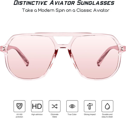 Oversized Aviator Sunglasses for Women and Men with Polarized Lens MS52243 - WORLD TIME VISITS