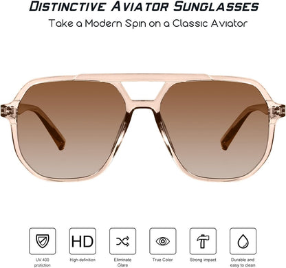 Oversized Aviator Sunglasses for Women and Men with Polarized Lens MS52243 - WORLD TIME VISITS