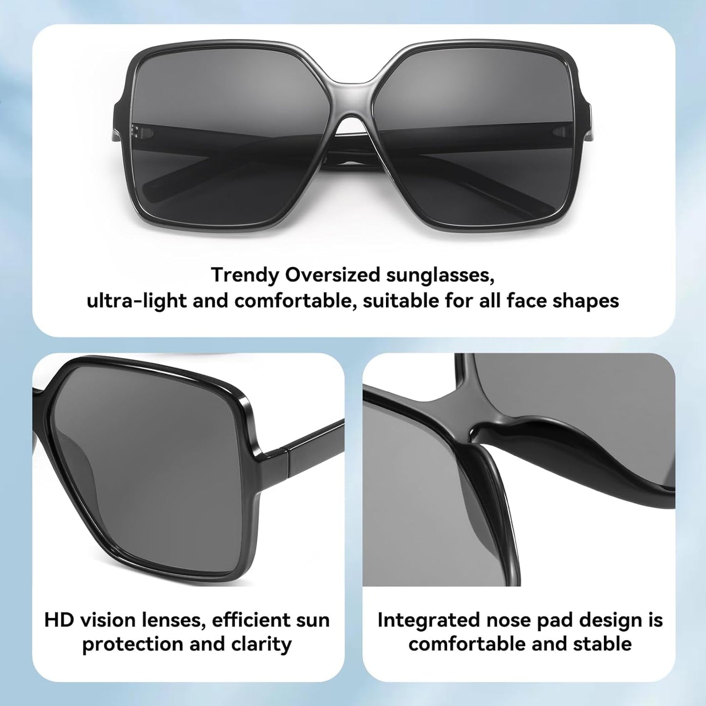 Oversized Square Sunglasses for Women Big Large Wide Fashion Shades for Men UV Protection Unisex