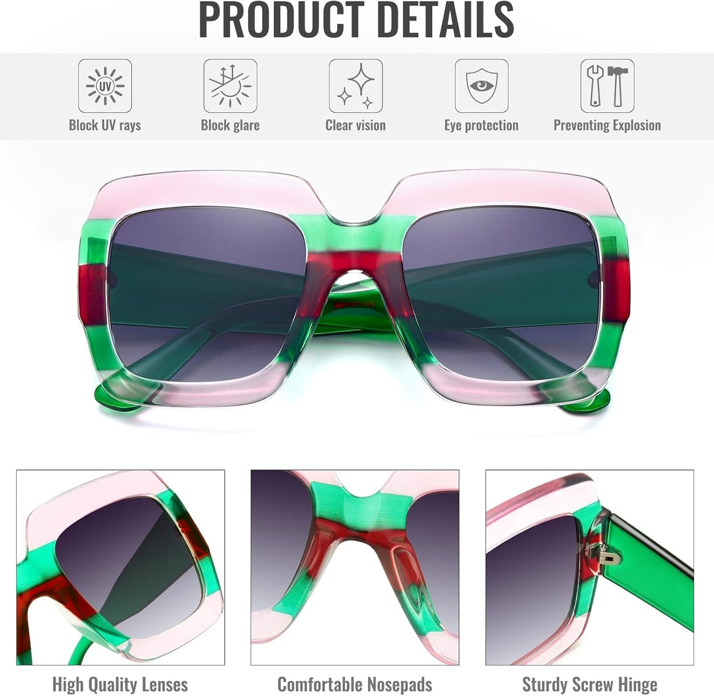 Oversized Square Sunglasses Womens Retro Shades Luxury Big Sun Glasses UV400 Protection S0178
