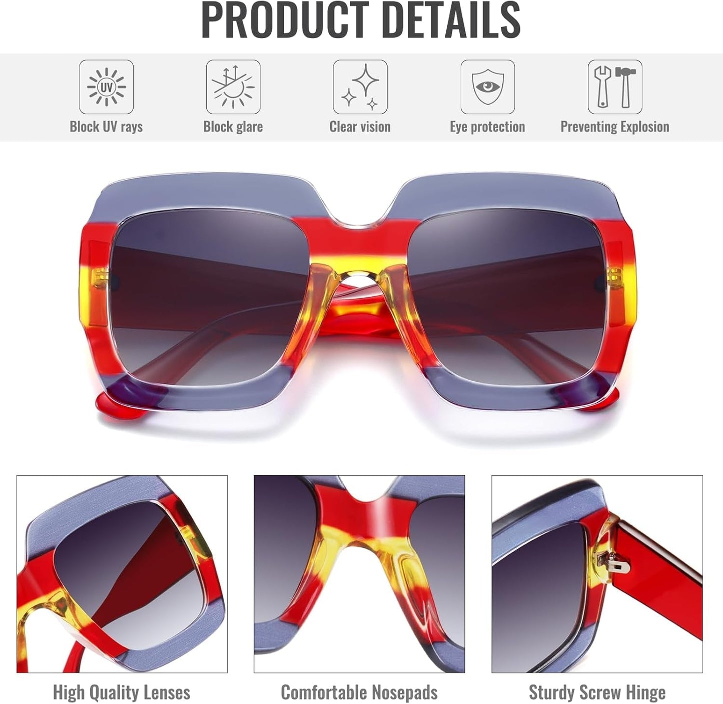 Oversized Square Sunglasses Womens Retro Shades Luxury Big Sun Glasses UV400 Protection S0178