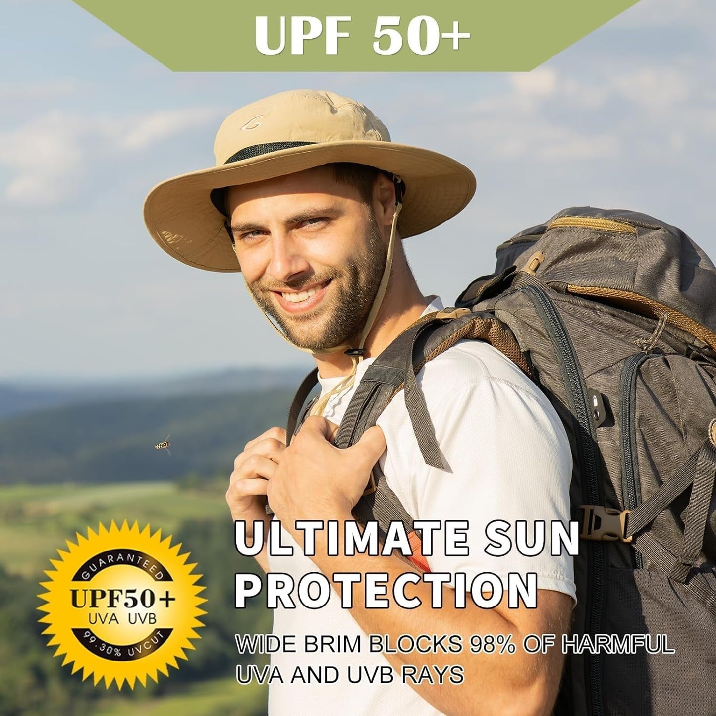 Oversized XL XXL Men'S UV 50 Waterproof Packable Mesh Sun Hat Bucket Bonnie Beach Hiking Fishing
