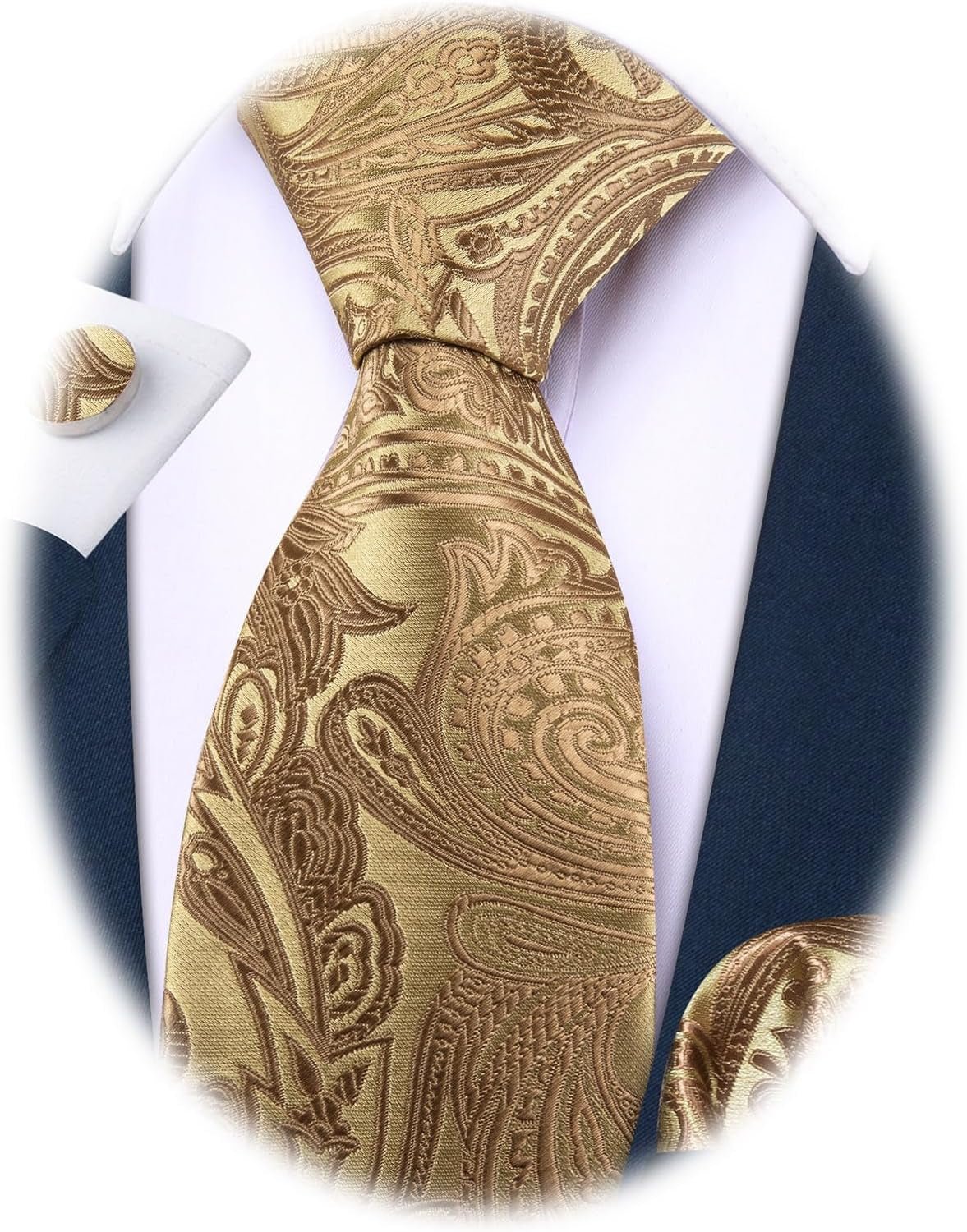 Paisley Tie Fashion Set Hanky Cufflinks Neckties for Men Woven Silk - WORLD TIME VISITS