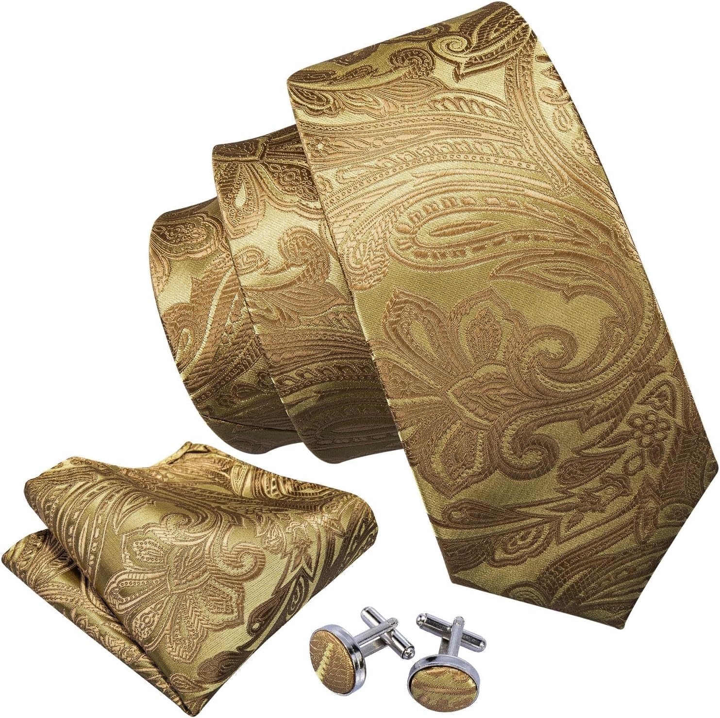 Paisley Tie Fashion Set Hanky Cufflinks Neckties for Men Woven Silk - WORLD TIME VISITS