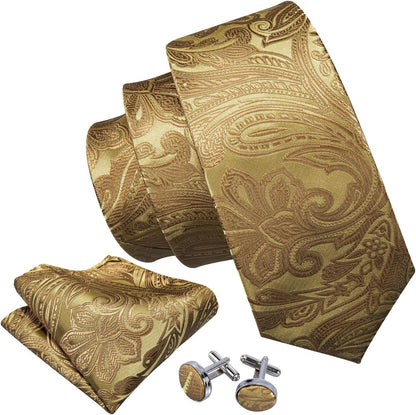 Paisley Tie Fashion Set Hanky Cufflinks Neckties for Men Woven Silk - WORLD TIME VISITS