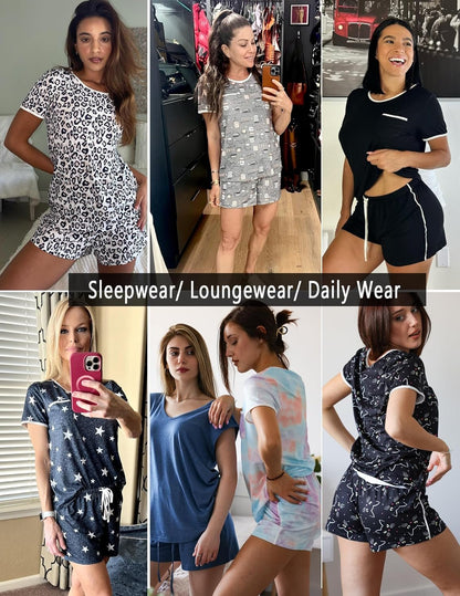 Pajama Set for Women 2 Piece Lounge Set Short Sleeve Tops and Shorts Soft Sleepwear, Chest Pocket