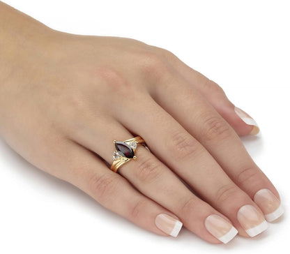 Palmbeach Yellow Gold-Plated Sterling Silver Marquise Cut Genuine Red Garnet and round Genuine Topaz Ring Sizes 6-10