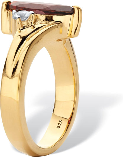 Palmbeach Yellow Gold-Plated Sterling Silver Marquise Cut Genuine Red Garnet and round Genuine Topaz Ring Sizes 6-10