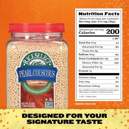 Pearl Couscous, Israeli-Style Wheat Couscous Pasta, Non-Gmo, 24.5-Ounce Jar, (Pack of 1)