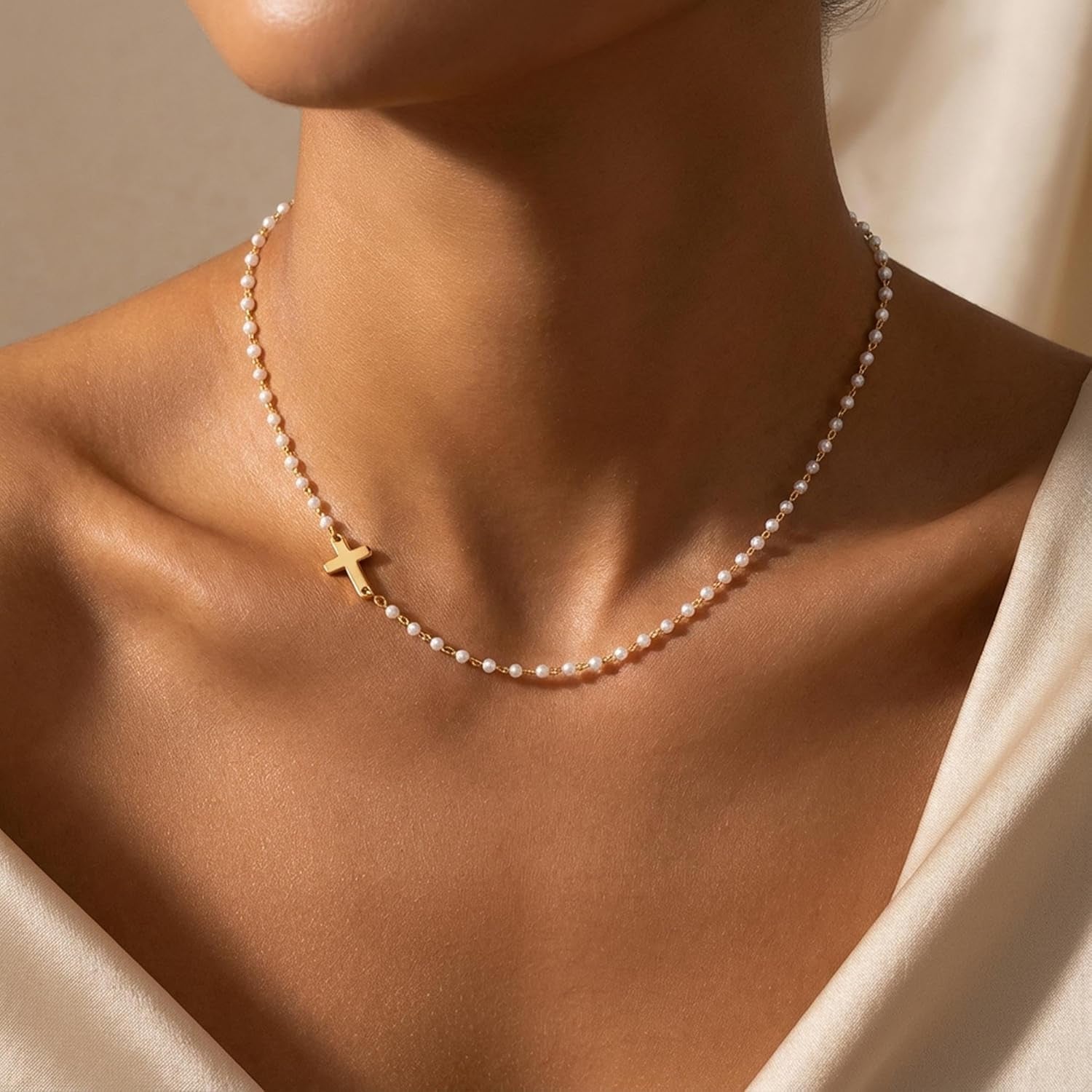 Pearl Cross Necklace for Women – 14K Gold Plated Faith Religious Jewelry - WORLD TIME VISITS