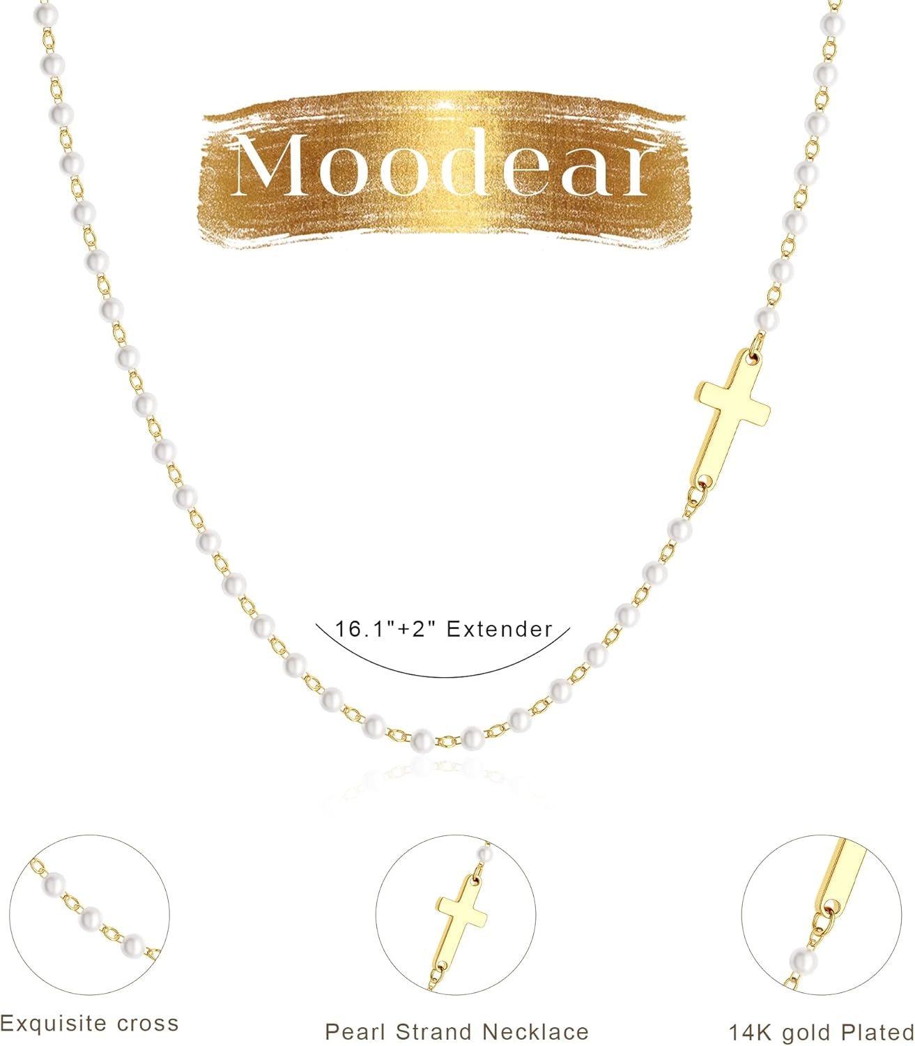 Pearl Cross Necklace for Women – 14K Gold Plated Faith Religious Jewelry
