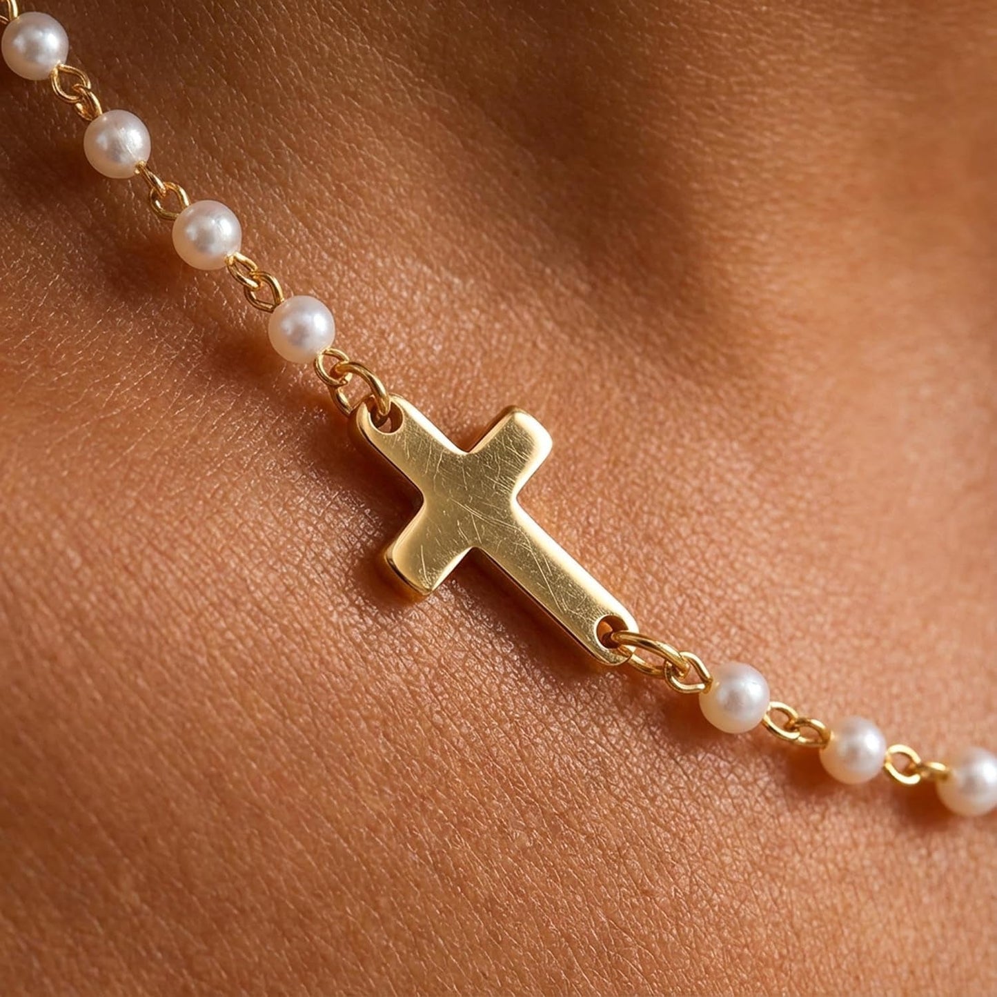 Pearl Cross Necklace for Women – 14K Gold Plated Faith Religious Jewelry - WORLD TIME VISITS