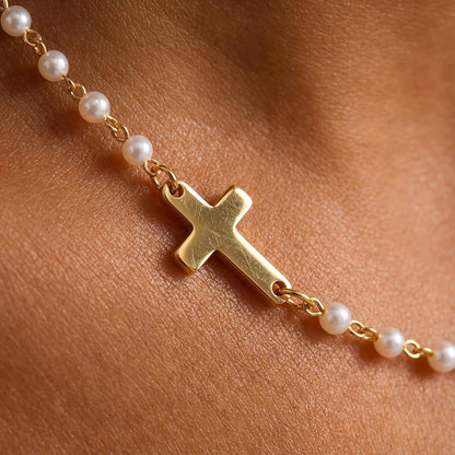 Pearl Cross Necklace for Women – 14K Gold Plated Faith Religious Jewelry - WORLD TIME VISITS