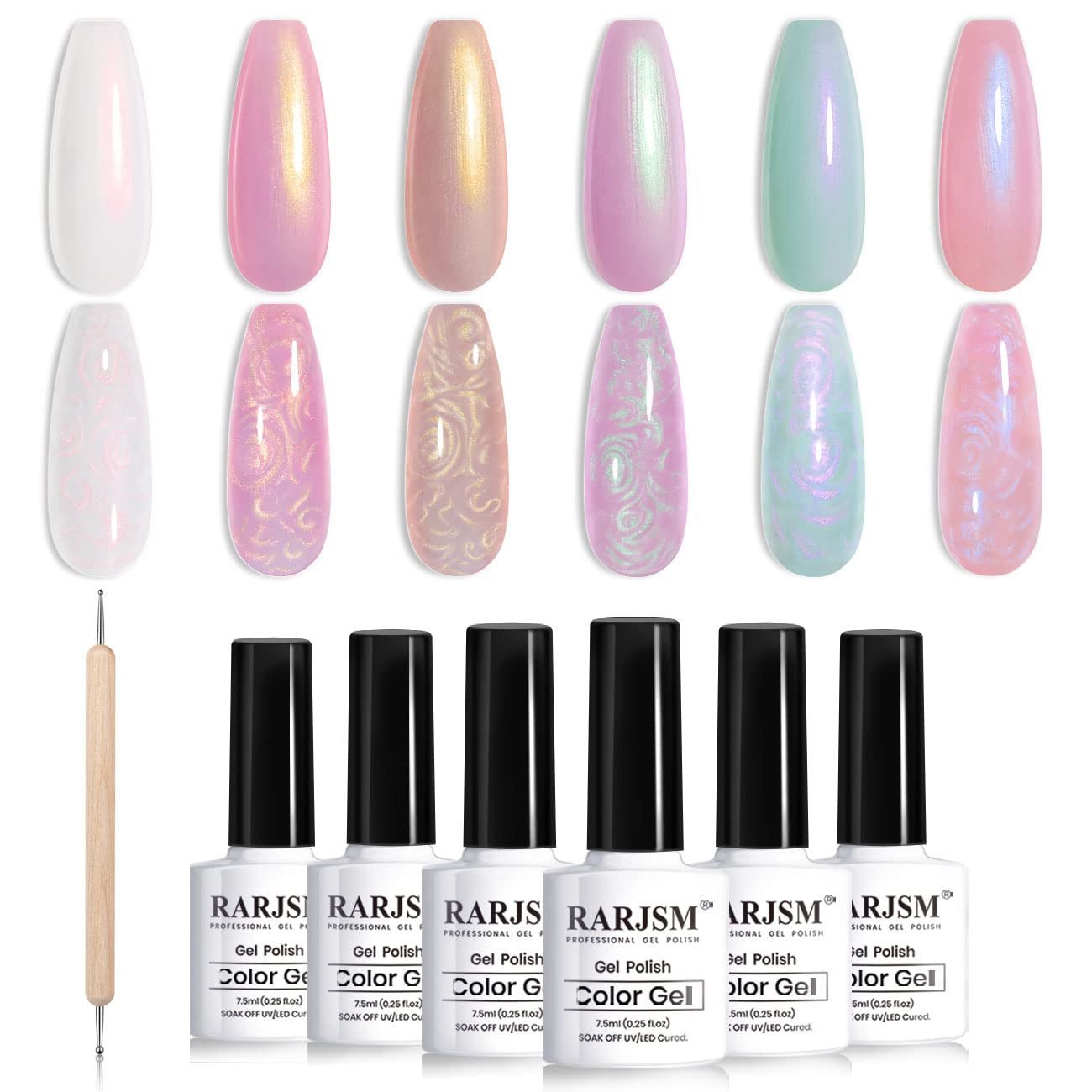Pearl Gel Nail Polish, Glitter Pearlescent Shell Polish Set 6 Colors Pink White Green Purple Shimmer Mermaid Swirl Thread Effect Soak off LED UV Curing Requires DIY Manicure Use - WORLD TIME VISITS