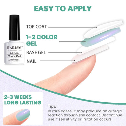 Pearl Gel Nail Polish, Glitter Pearlescent Shell Polish Set 6 Colors Pink White Green Purple Shimmer Mermaid Swirl Thread Effect Soak off LED UV Curing Requires DIY Manicure Use