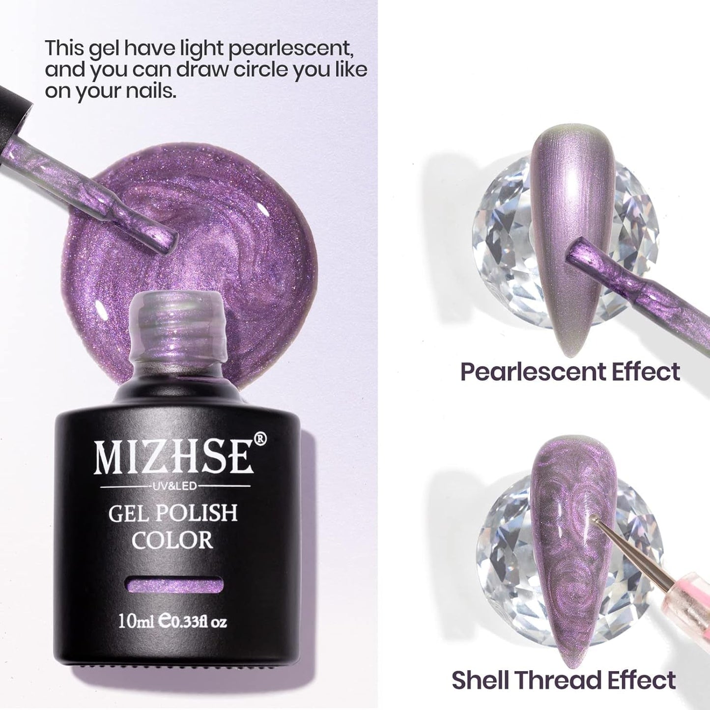 Pearl Gel Nail Polish, Shimmer Mermaid Nail Gel Glitter Drawing Soak off UV Gel for Nail Salon Home DIY Manicure Use