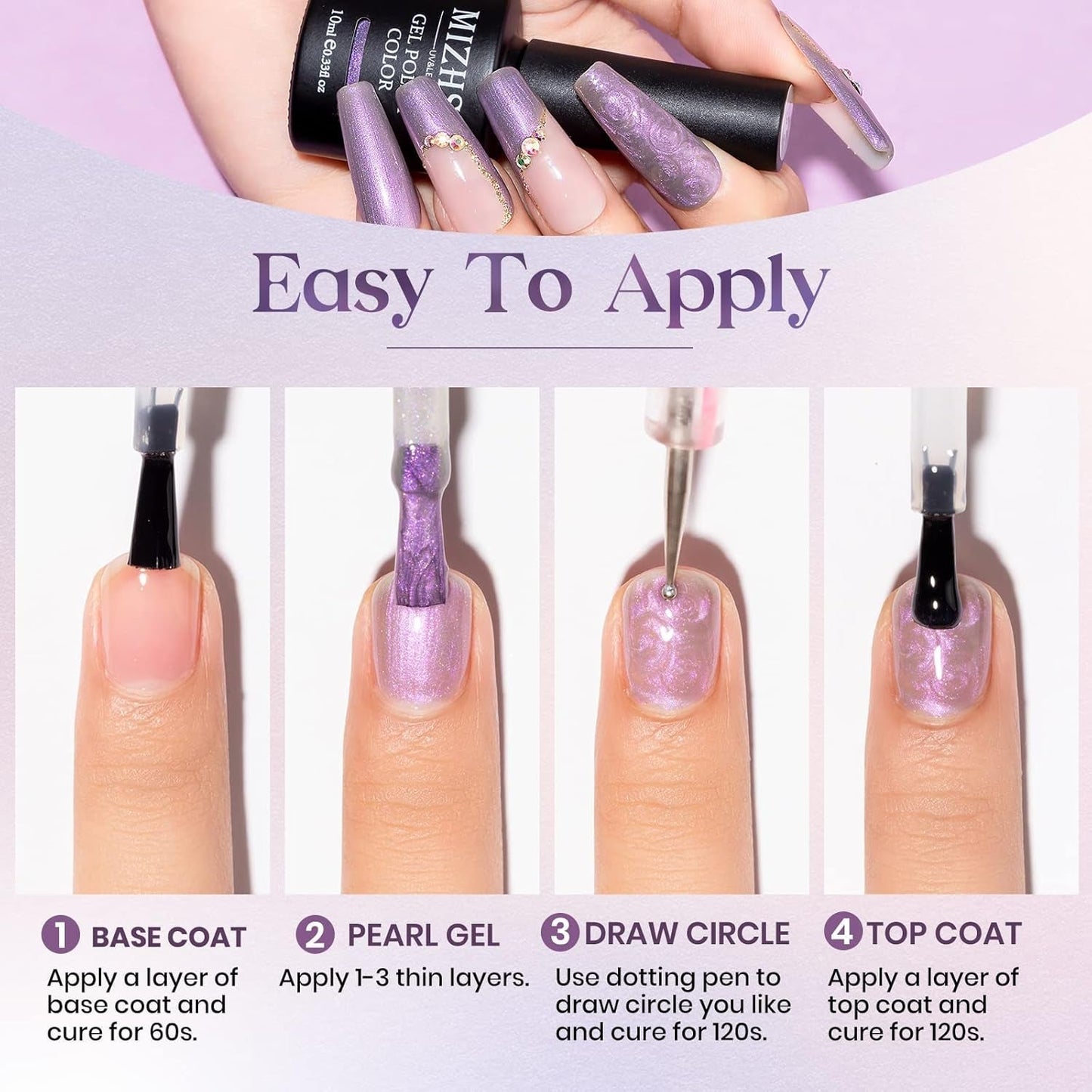 Pearl Gel Nail Polish, Shimmer Mermaid Nail Gel Glitter Drawing Soak off UV Gel for Nail Salon Home DIY Manicure Use