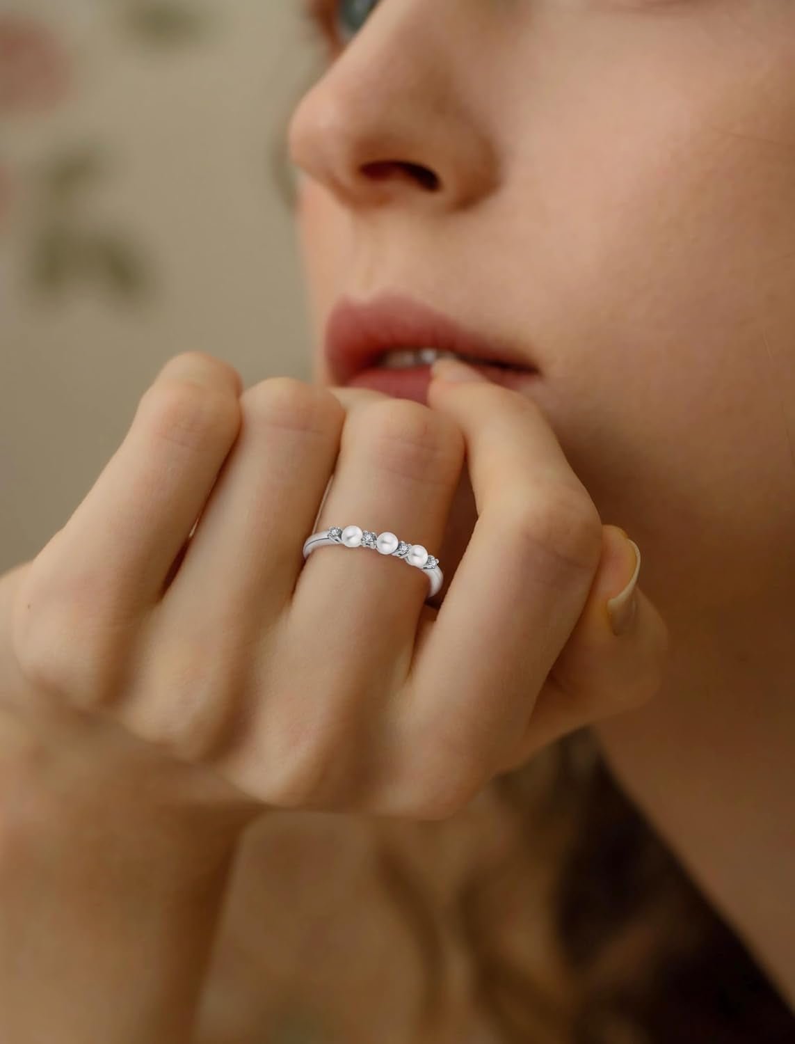 Pearl Ring 925 Sterling Silver Stackable Ring for Women, Freshwater Cultured Pearl Ring Promise Band Jewelry Gifts for Her