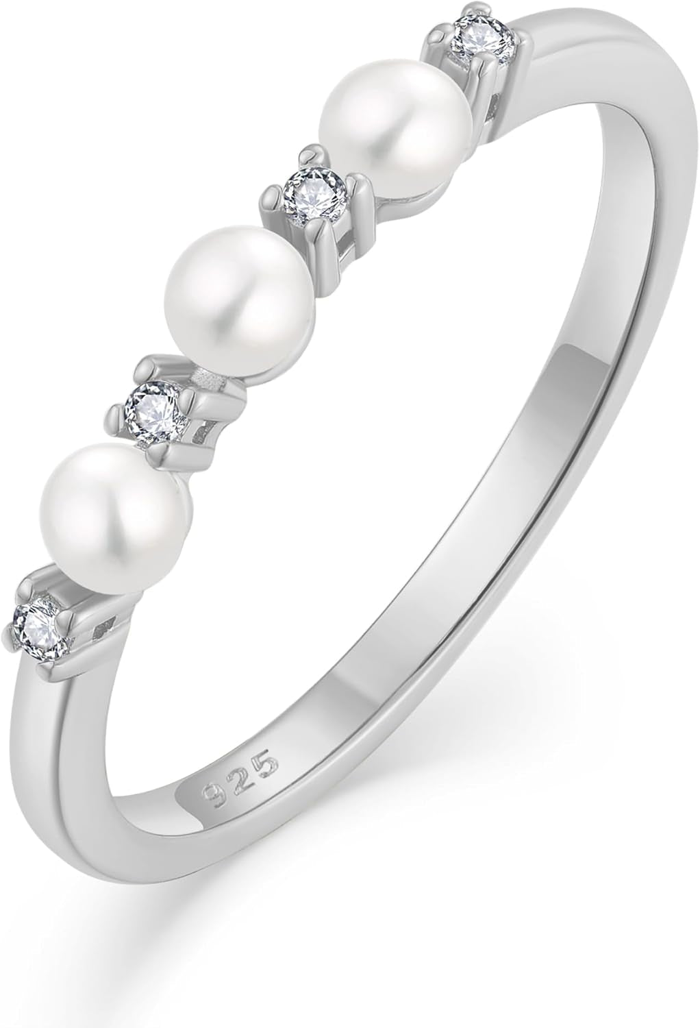 Pearl Ring 925 Sterling Silver Stackable Ring for Women, Freshwater Cultured Pearl Ring Promise Band Jewelry Gifts for Her - WORLD TIME VISITS