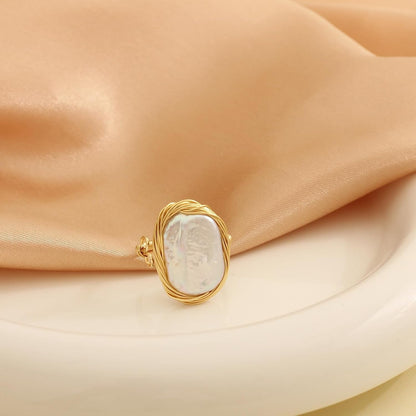Pearl Ring for Women - 12X15Mm Baroque Pearl - Natural Freshwater Pearl - Handmade Pearl Jewelry Anniversary Gifts for Her, Adjustable Pearl Ring Band for Women（14K Gold Plated) 1