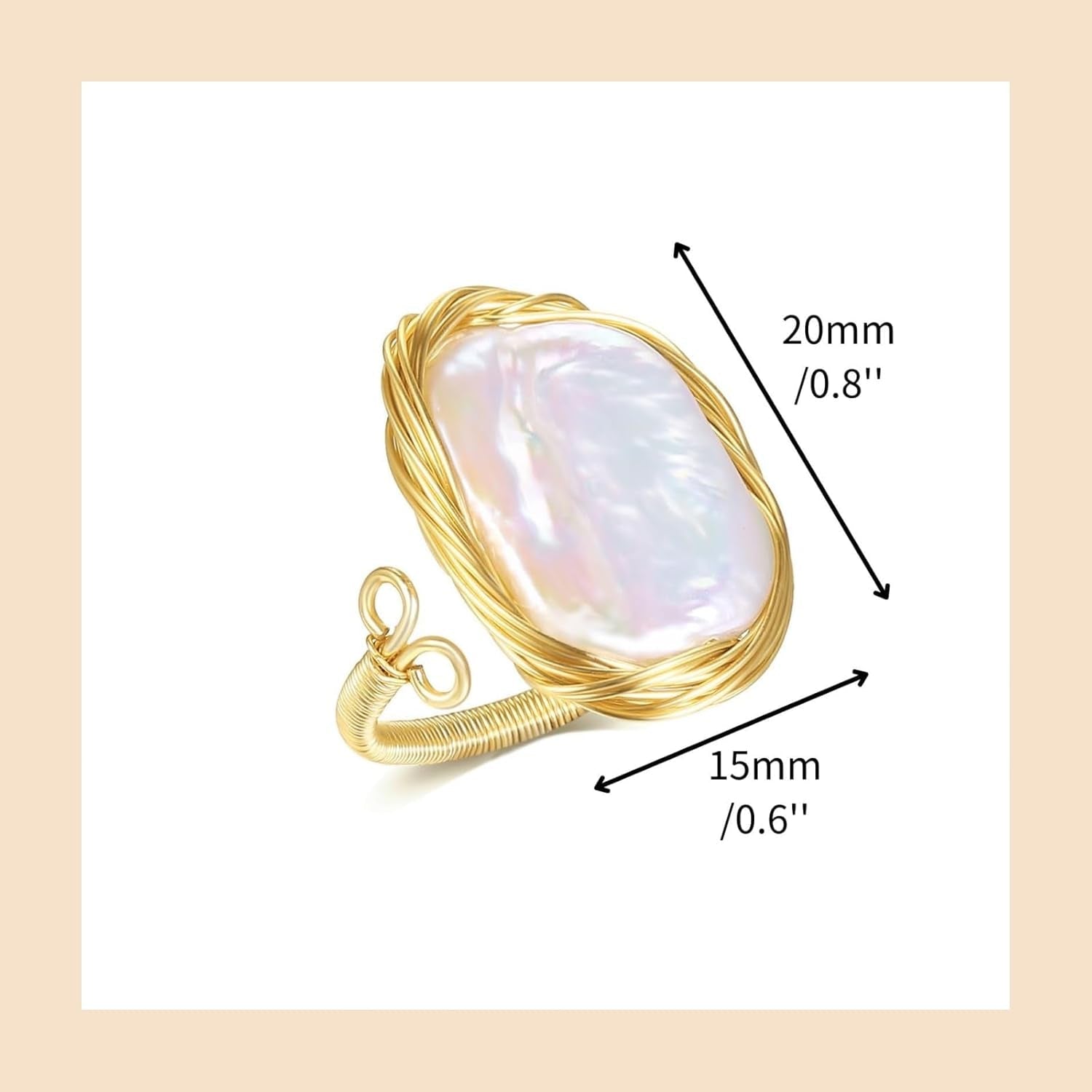 Pearl Ring for Women - 12X15Mm Baroque Pearl - Natural Freshwater Pearl - Handmade Pearl Jewelry Anniversary Gifts for Her, Adjustable Pearl Ring Band for Women（14K Gold Plated) 1 - WORLD TIME VISITS