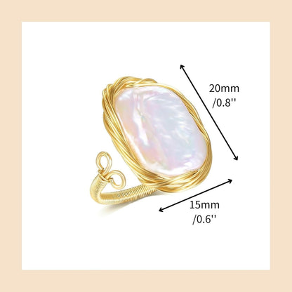 Pearl Ring for Women - 12X15Mm Baroque Pearl - Natural Freshwater Pearl - Handmade Pearl Jewelry Anniversary Gifts for Her, Adjustable Pearl Ring Band for Women（14K Gold Plated) 1 - WORLD TIME VISITS