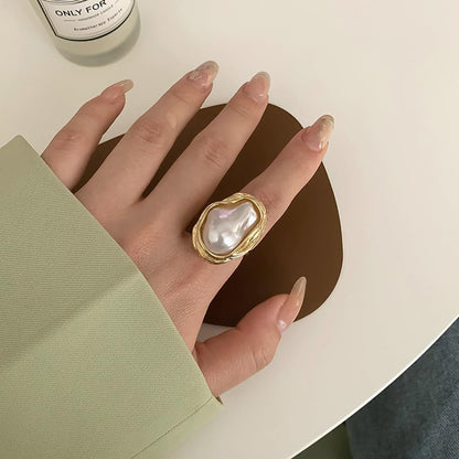 Pearl Ring for Women Promise Stacking Pearl Rings Adjustable Open Pearls Finger Ring Trendy Personality Christmas Pearls Jewerly Prom Dress Jewerly