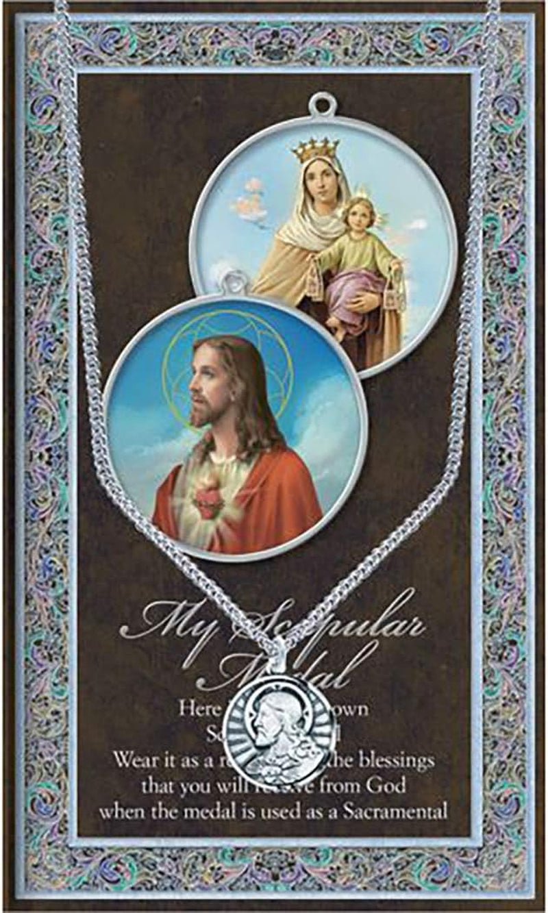 Peitite Scapular Medal Sacred Heart of Jesus Pewter Pendant Necklace, 24"