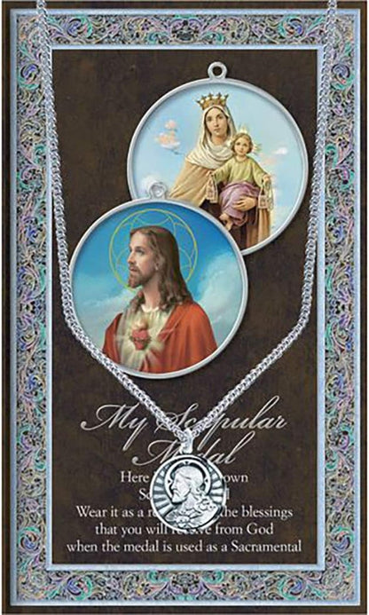 Peitite Scapular Medal Sacred Heart of Jesus Pewter Pendant Necklace, 24"