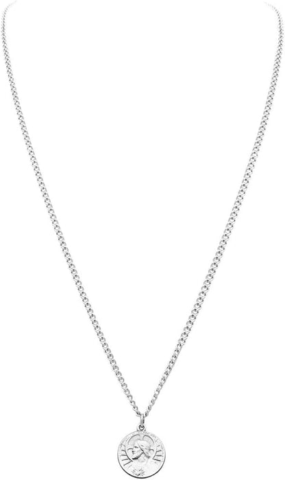 Peitite Scapular Medal Sacred Heart of Jesus Pewter Pendant Necklace, 24"