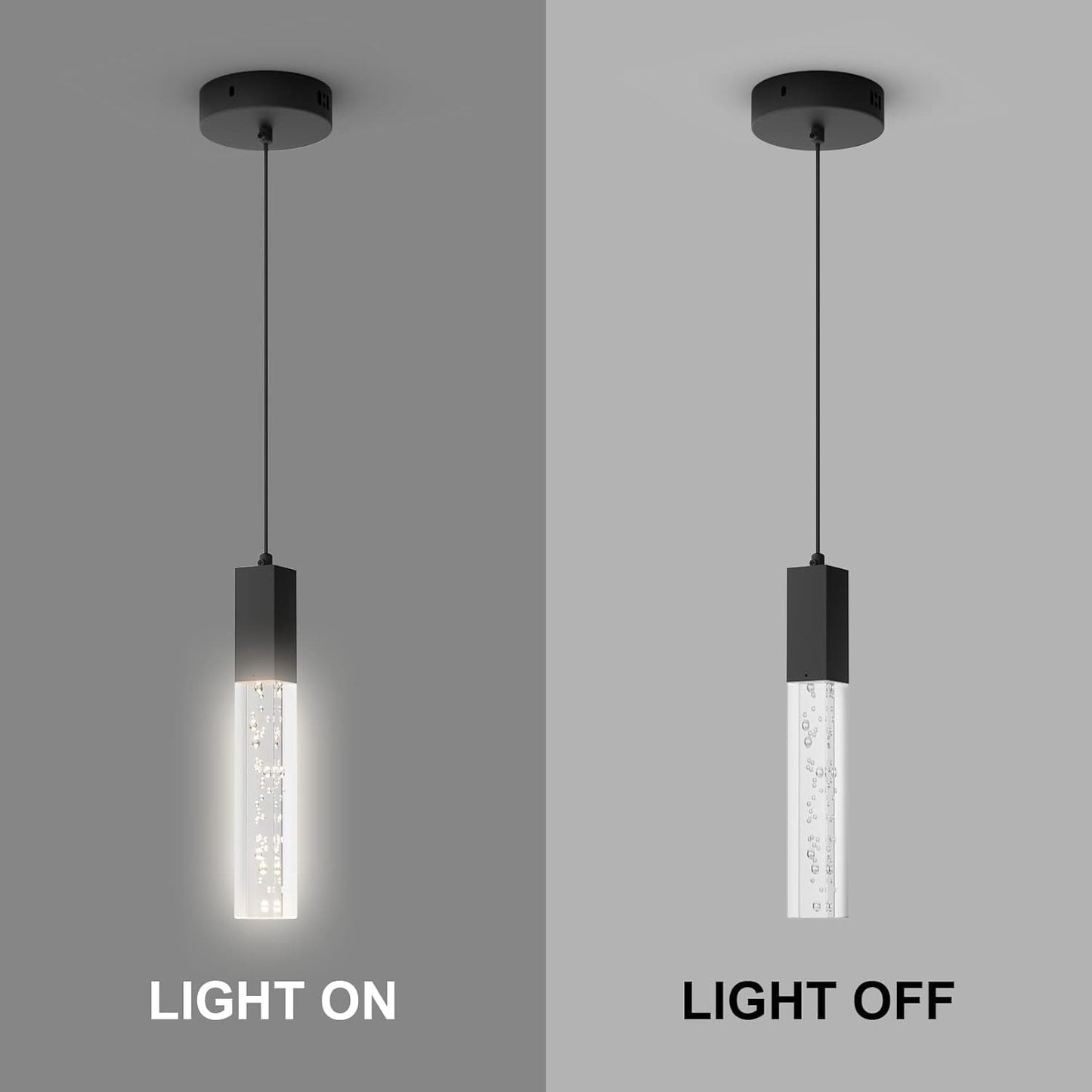 Pendant Light Fixture for Kitchen Dimmable Integrated LED Hanging Light Black Pendant Light with Crystal Modern Pendant Light for Kitchen Island Bedroom Hallway (2-Pack)