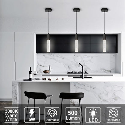 Pendant Light Fixture for Kitchen Dimmable Integrated LED Hanging Light Black Pendant Light with Crystal Modern Pendant Light for Kitchen Island Bedroom Hallway (2-Pack)