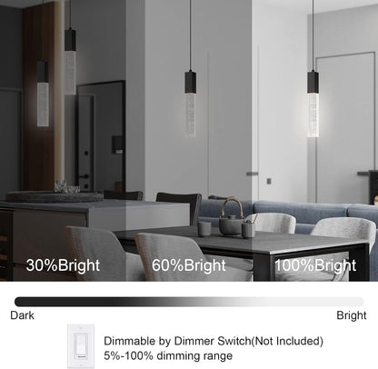 Pendant Light Fixture for Kitchen Dimmable Integrated LED Hanging Light Black Pendant Light with Crystal Modern Pendant Light for Kitchen Island Bedroom Hallway (2-Pack)