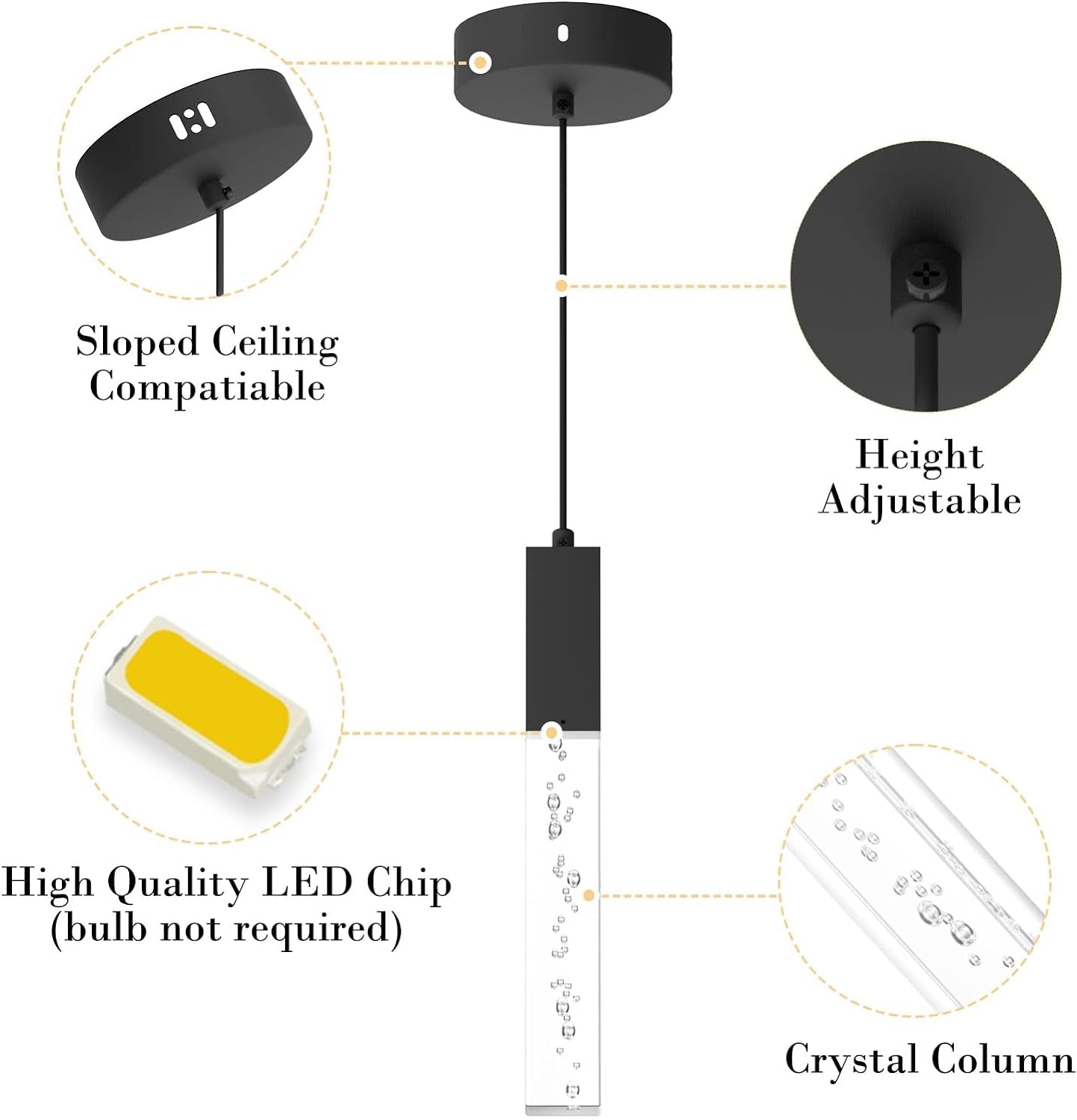 Pendant Light Fixture for Kitchen Dimmable Integrated LED Hanging Light Black Pendant Light with Crystal Modern Pendant Light for Kitchen Island Bedroom Hallway (2 - Pack) - WORLD TIME VISITS