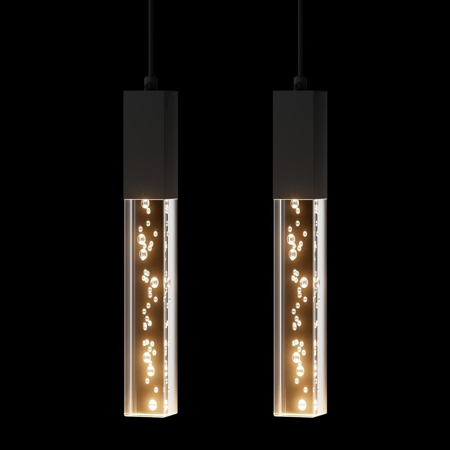 Pendant Light Fixture for Kitchen Dimmable Integrated LED Hanging Light Black Pendant Light with Crystal Modern Pendant Light for Kitchen Island Bedroom Hallway (2 - Pack) - WORLD TIME VISITS