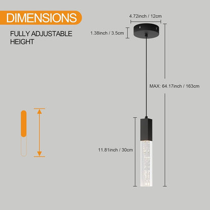 Pendant Light Fixture for Kitchen Dimmable Integrated LED Hanging Light Black Pendant Light with Crystal Modern Pendant Light for Kitchen Island Bedroom Hallway (2-Pack)