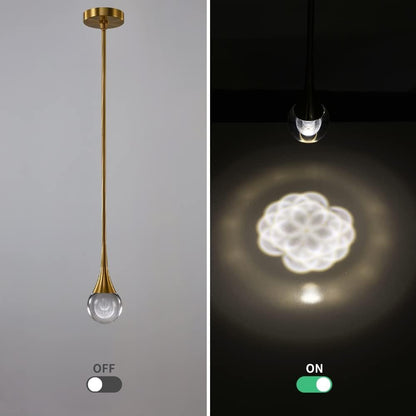 Pendant Light Fixtures 1-Light Mini Pendant Lighting for Kitchen，Gold Globe Pendant LED Light Fixture，Teardrop Crystal Pendant Light for Bedroom Dining Room Bar