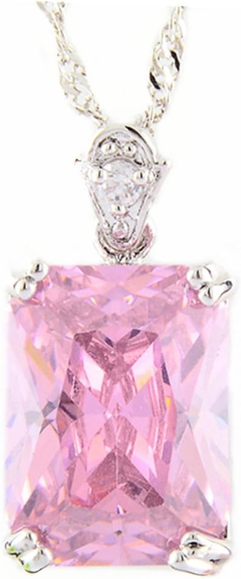 Pendant with 18" Chain & Rectangular Cut CZ [5 Colors Available] in White Gold Plated, Simple Modern Elegant - WORLD TIME VISITS