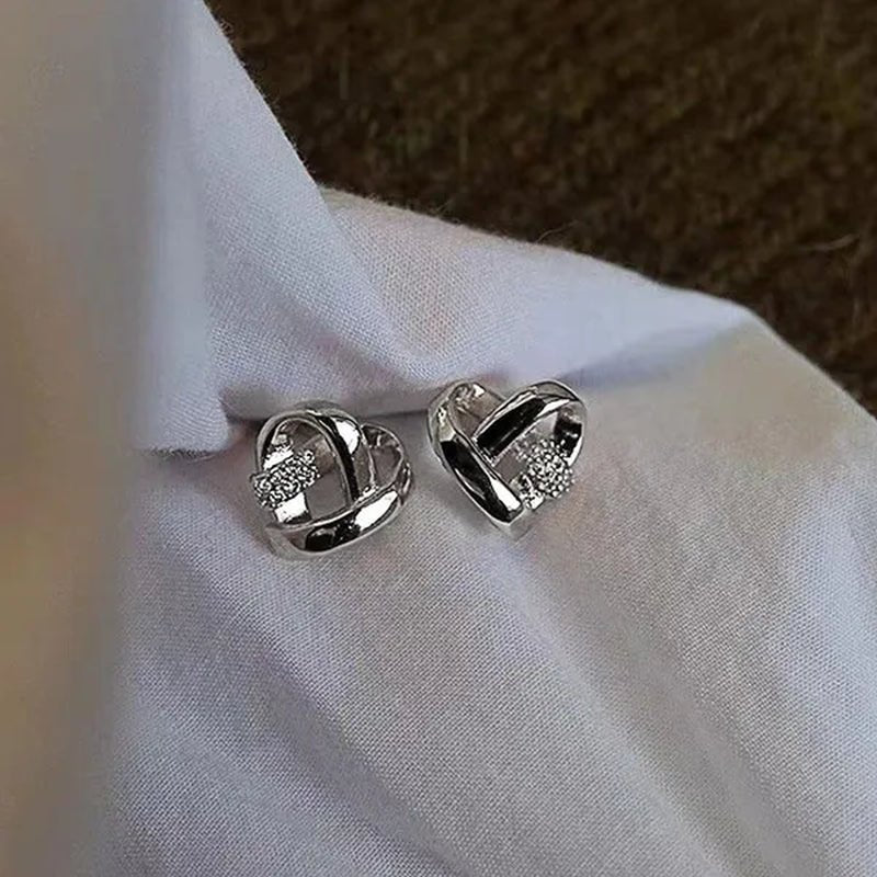 Personality Fashion Heart Knot Diamond Gold Stud Earrings for Women Daily Casual Statement Jewelry