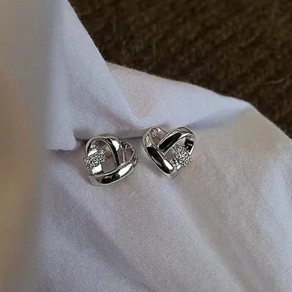 Personality Fashion Heart Knot Diamond Gold Stud Earrings for Women Daily Casual Statement Jewelry