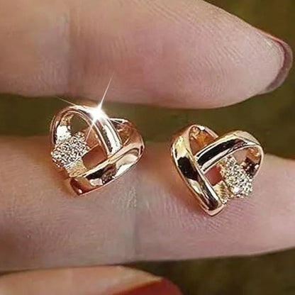 Personality Fashion Heart Knot Diamond Gold Stud Earrings for Women Daily Casual Statement Jewelry - WORLD TIME VISITS