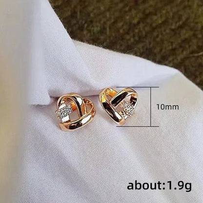Personality Fashion Heart Knot Diamond Gold Stud Earrings for Women Daily Casual Statement Jewelry