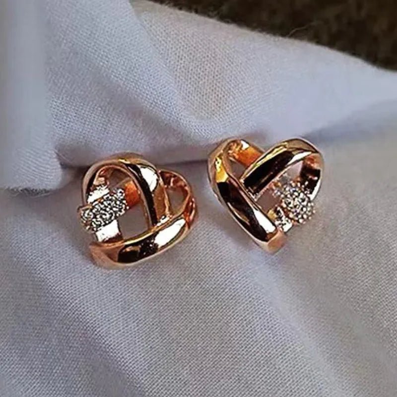 Personality Fashion Heart Knot Diamond Gold Stud Earrings for Women Daily Casual Statement Jewelry