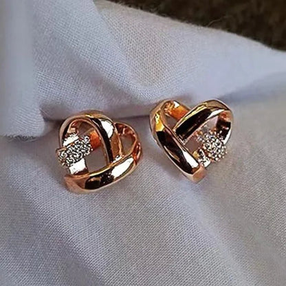 Personality Fashion Heart Knot Diamond Gold Stud Earrings for Women Daily Casual Statement Jewelry