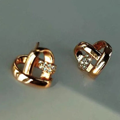 Personality Fashion Heart Knot Diamond Gold Stud Earrings for Women Daily Casual Statement Jewelry - WORLD TIME VISITS
