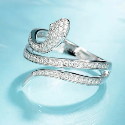 Personality Women's Fashion 925 Sterling Silver Snake Ring Natural White Sapphire Full Diamond Jewelry for Women Rings Elegant Bride Princess Engagement Party Accessories Wedding Band Anniversary Gift