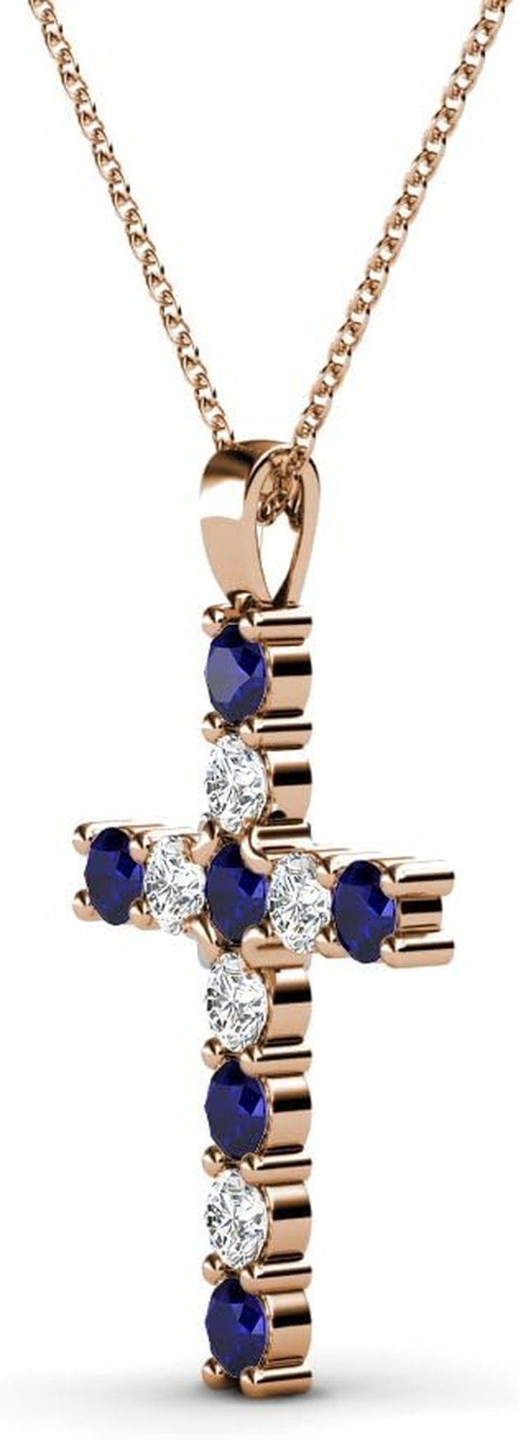 Petite Blue Sapphire & Natural Diamond (SI2 - I1,G - H) Cross Pendant 0.34 Ctw 14K Gold. Included 16 Inches 14K Gold Chain. - WORLD TIME VISITS