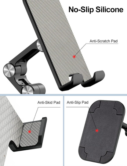 Phone Stand, Adjustable Height and Angle Foldable Cell Phone Stand Holder for Desk, Taller Iphone Stand Compatible with 4.7"-13" Smartphones Ipad Tablet, Black