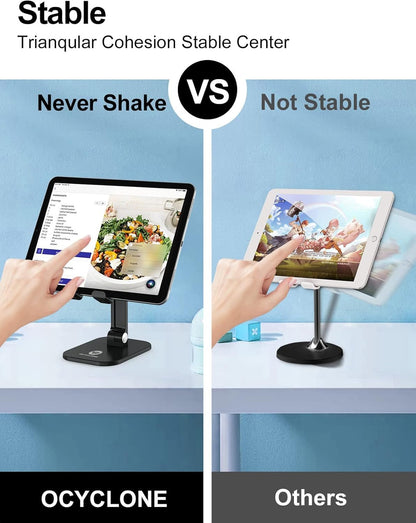 Phone Stand, Adjustable Height and Angle Foldable Cell Phone Stand Holder for Desk, Taller Iphone Stand Compatible with 4.7"-13" Smartphones Ipad Tablet, Black